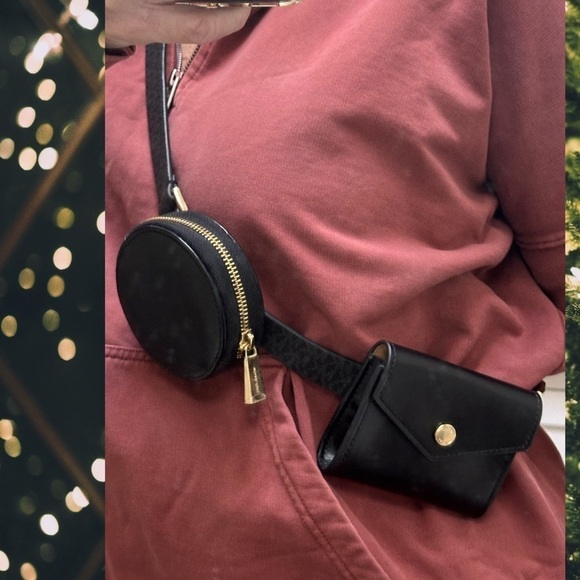 belt Michael Kors Black Double Pouch Fanny Pack Belt Bag NWT - Picture 2 of 16